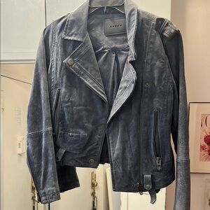 BLUE Gray Suede Moto Jacket blank NYC